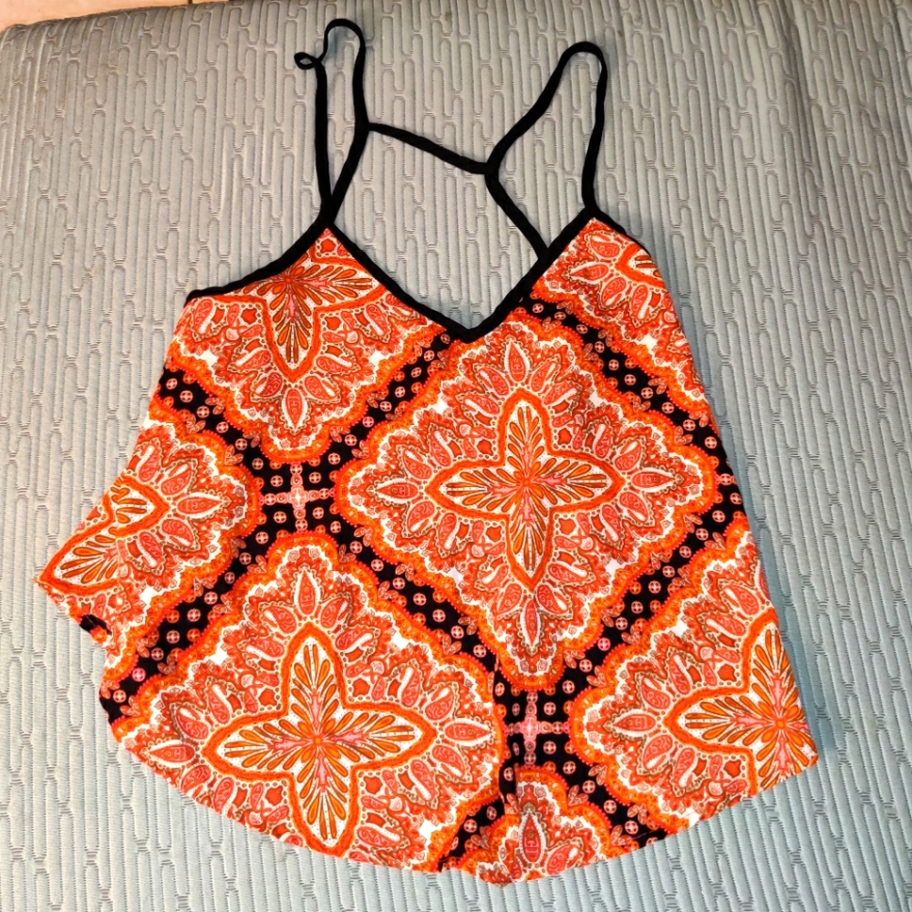 NWOT Sexy Floral Geometric Strap Blouse Flutter Flowy Loose